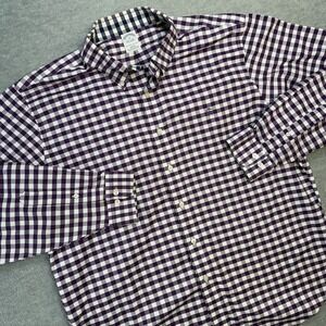 Brooks Brothers Shirt Mens XL Slim Fit Purple Gingham Check Oxford Button Down‎